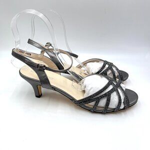 12W 12 WIDE WIDTH Touch Ups Amara Pewter Silver Kitten Heel Dress Sandals Shoes